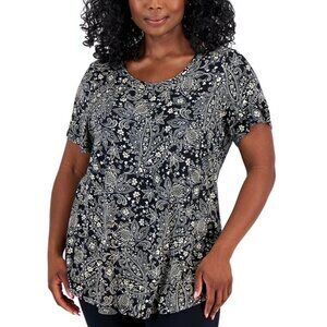 Jm Collection Plus Size Paige Paisley Short-Sleeve TopBlouse Tee Size 3X NEW